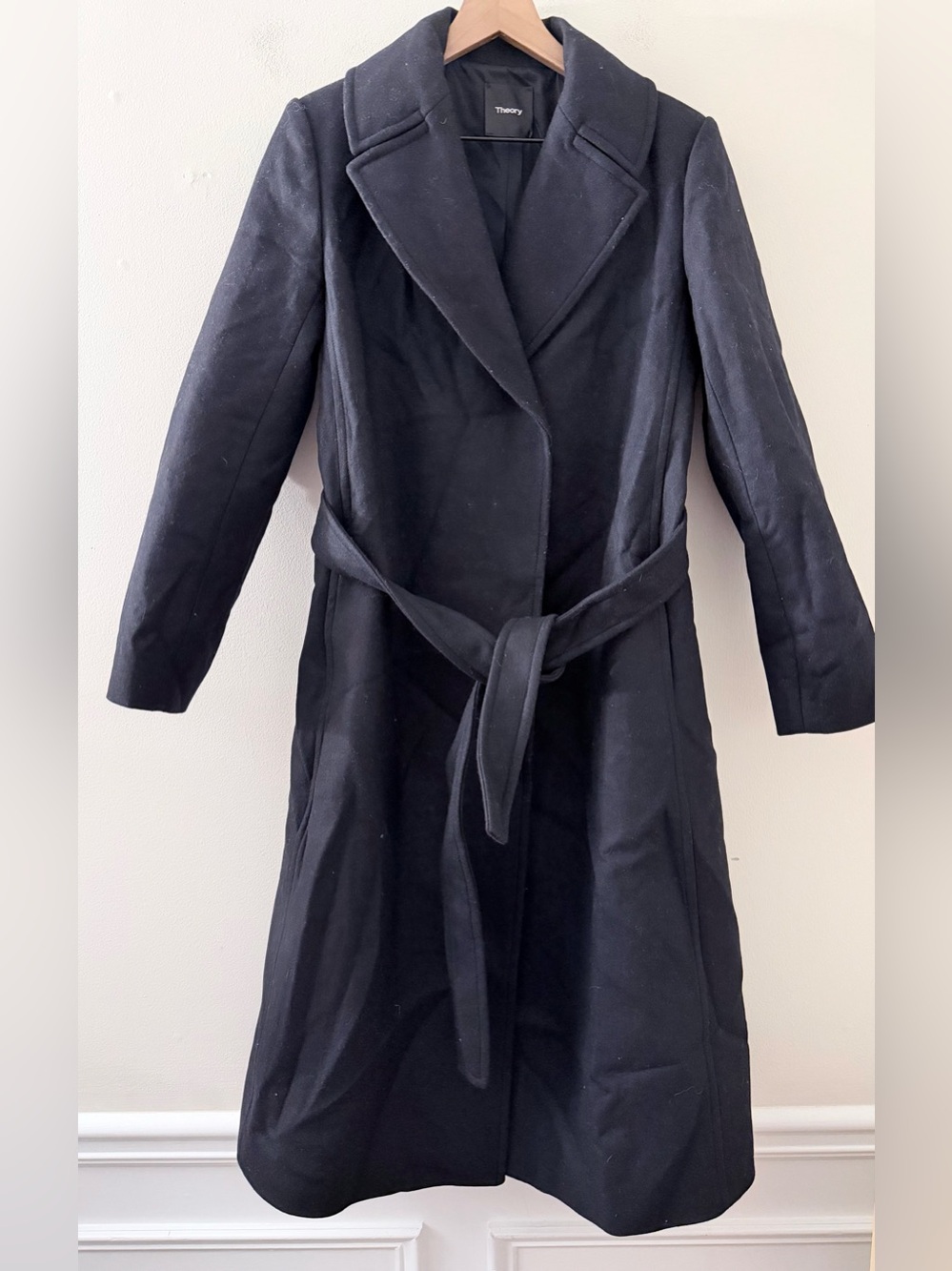 Theory Wrap Belted Coat Double Face Wool Cashmere Welles Perfect navy